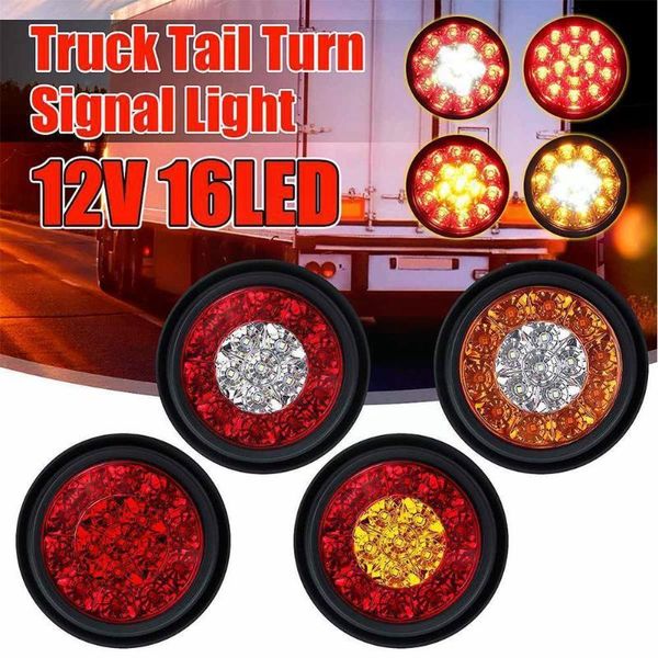 

emergency lights 1pcs 12v 16 led car round amber red taillights rear fog running light for truck sbrake lamp trailer lorry reverse q7v4