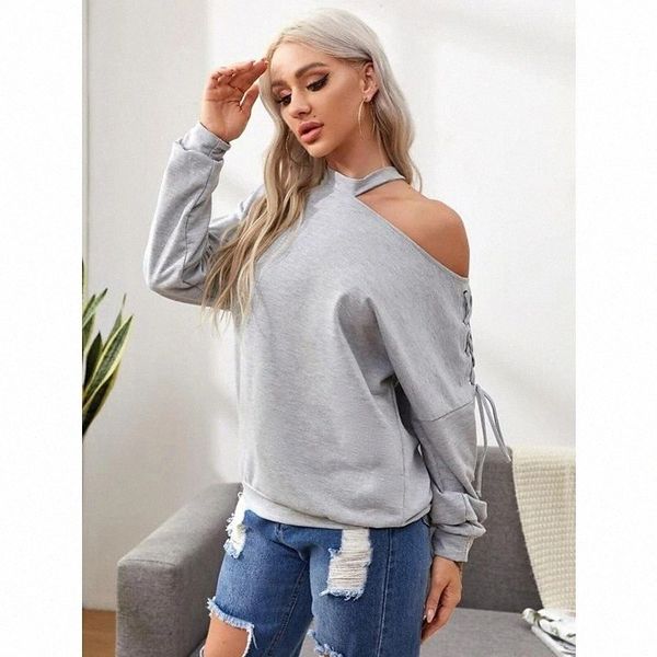 

women's sweatshirt pullover plain cold shoulder sports weekend active streetwear hoodies sweatshirts gray 37mm#, Black