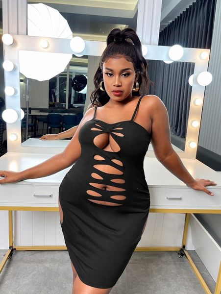 

sxy plus cut out cami bodycon dress 51q6#, Black