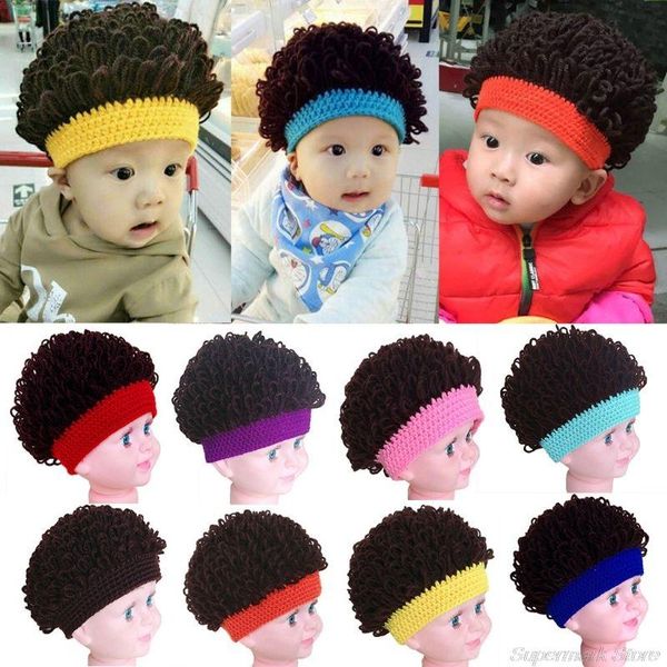 Beanie / Crânio Caps Novidade Crianças Bebê Toddlers Wig Hat Chapéu Cosplay PO Adereços Menino Menina Inverno Afro Malha Big Hair Cabelo 1-4T