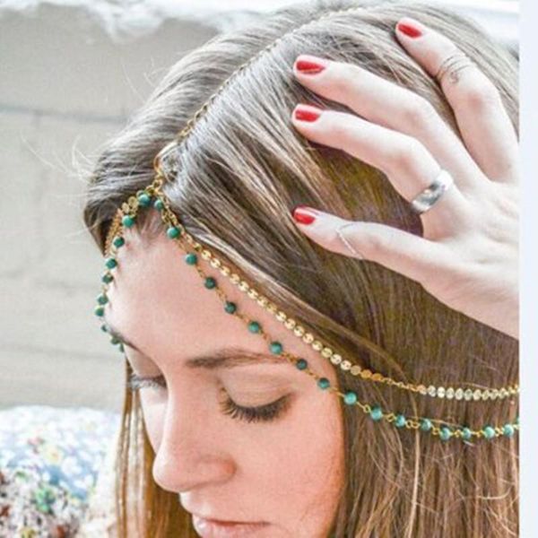 

hair accessories vintage handmade beaded sequins with multi-layered tie chains