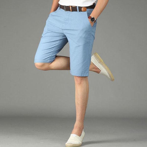 

brand summer shorts men casual solid color mid-waist regular cotton breathable knee length short homme plus 29-42 men's, White;black