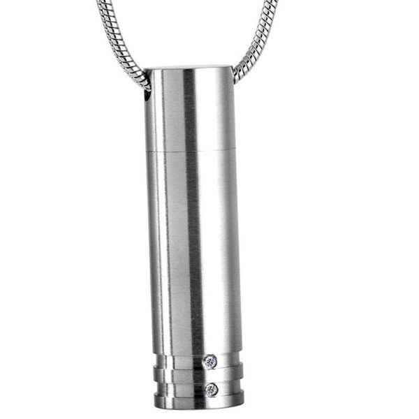 

pendant necklaces ksj9111 mini stones inlay steel, gold, pink color tube urn memorial necklace to ashes keepsake cremation jewelry locket, Silver