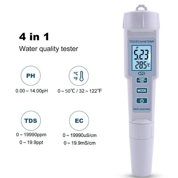 

meters 4 in 1 ph/tds/ec/temperature meter ph digital water quality monitor tester