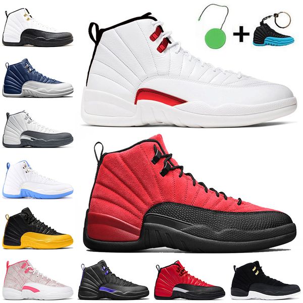 

twist 12s jumpman 12 reverse flu game basketball shoes women mens arctic punch dark concord indigo fiba bull the master trainers sneakers, White;red