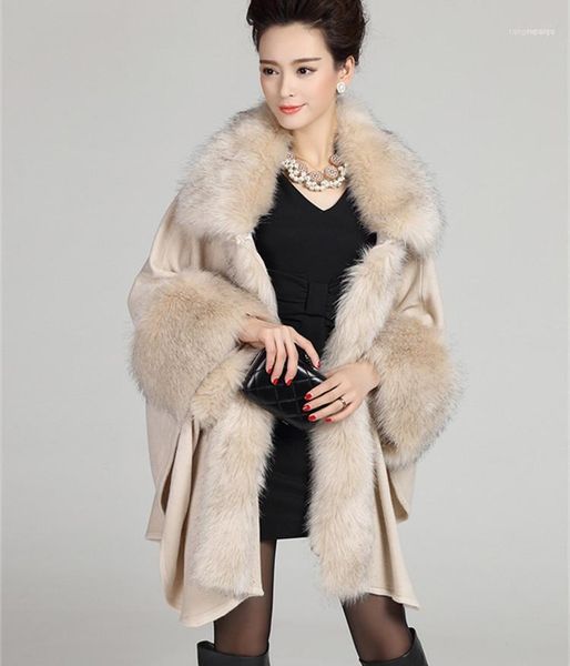 

women's sweaters women's wholesale-2022 autumn winter long cardigans fake fur collar cashmere shawl knitted cardigan cape gh1301, White;black