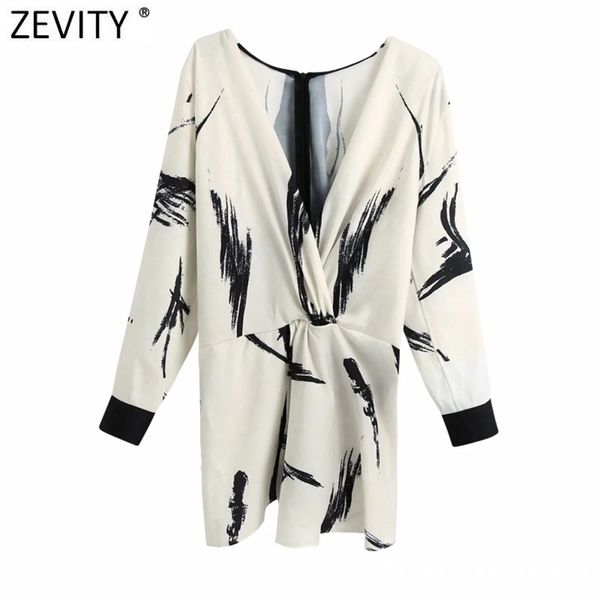 

women vintage v neck ink painting knotted casual smock blouse office lady patchwork kimono shirts chic blusas ls7430 210416, White