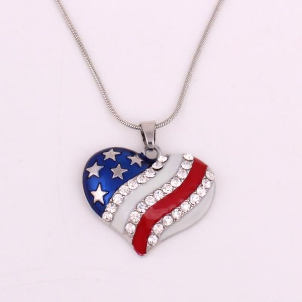

pendant necklaces heart shape patriot style with sparkling crystal fashion design necklace snake chain zinc alloy drop, Silver