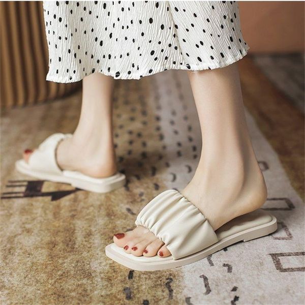 

slippers women's outer wear 2021 summer wild net celebrity fashion fairy style square head sandals and soft bottom, Black