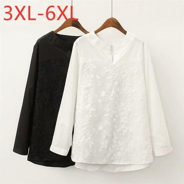 

women's blouses & shirts ladies autumn winter plus size for women large blouse long sleeve loose cotton embroidery lace shirt 3xl 4xl, White