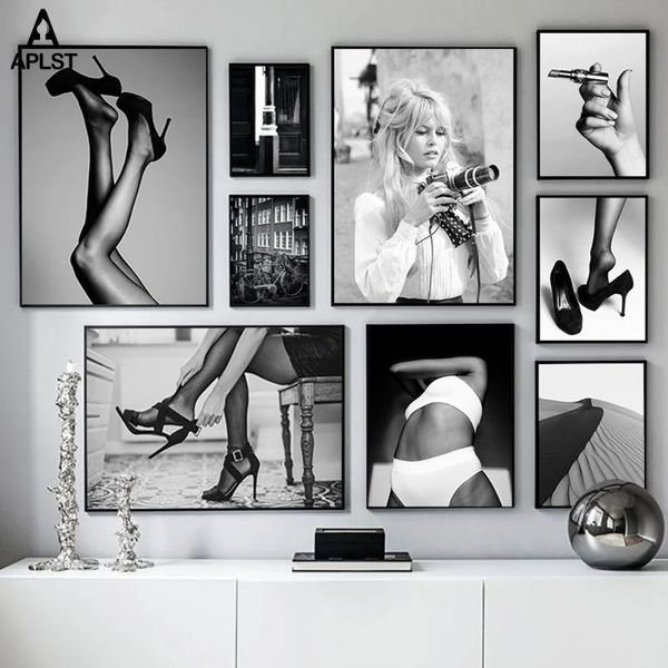 

paintings black white girl retro poster fashion bikini woman print painting brigitte bardot canvas picture wall art living room decor