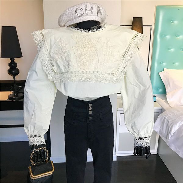 

jackets spring female summer niche design heavy rentals industry hook flower xale collar blouse loose shirt sleeves, Black;brown