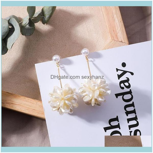 

chandelier jewelrykorean elegant pearl acrylic flower ball earrings for girls sweet long women wedding party pendientes jewelry ec1447 dangl, Silver