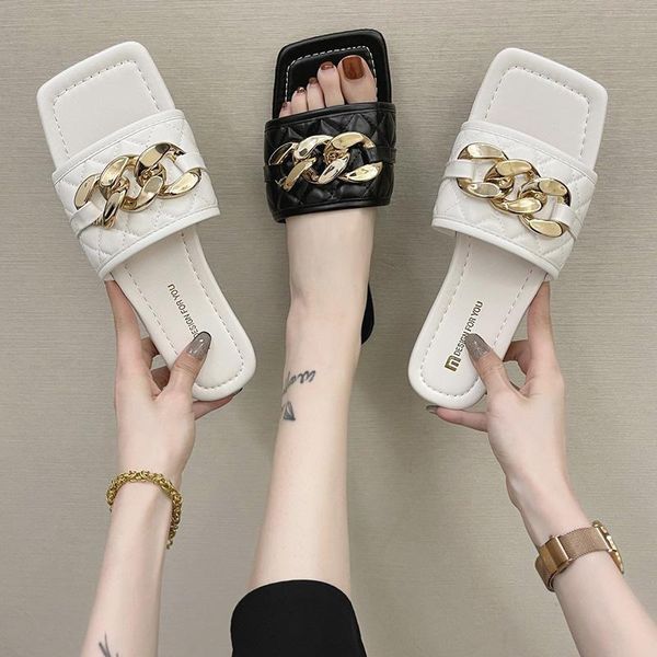 

rivet female shoes slippers casual slides 2021 luxury flat soft basic pu fashion metal decoration fem, Black