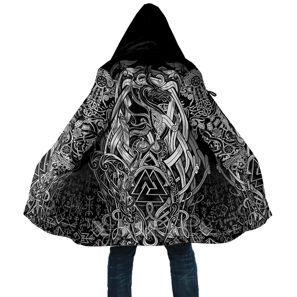 

men's wool & blends viking style valknut and dragon 3d printed duffle pulloversÂ coat overcoat thick warm hooded cloak coat for menoat w, Black