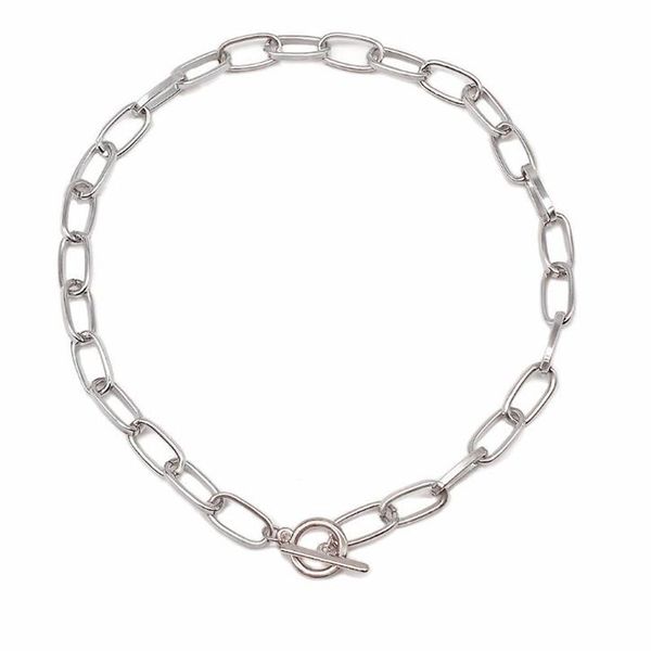 

chunky box chain toggle clasp gold necklace mixed linked circle for women minimalist, Silver