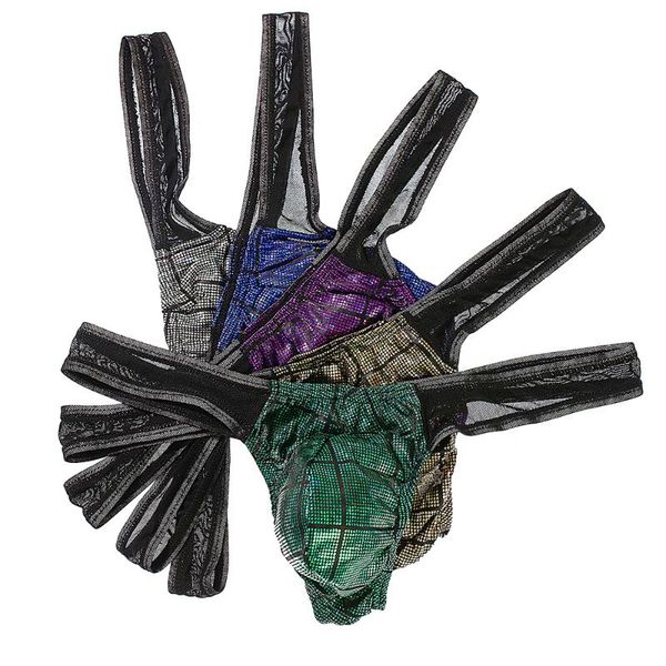 

underpants 4pcs/lots mens underwear mesh faux leather patachwork gay panties jock strap erotic thongs briefs string homme 2xl, Black;white