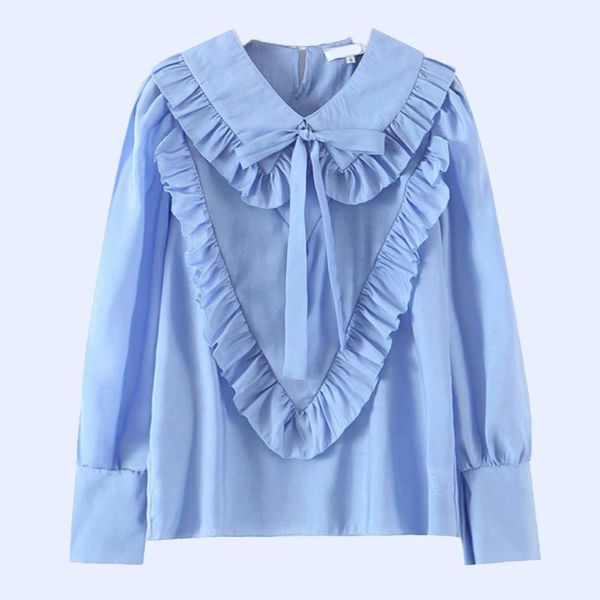 

women's blouses & shirts japan style blouse spring autumn korean fashion temperament loose casual single-breasted doll collar long sl, White