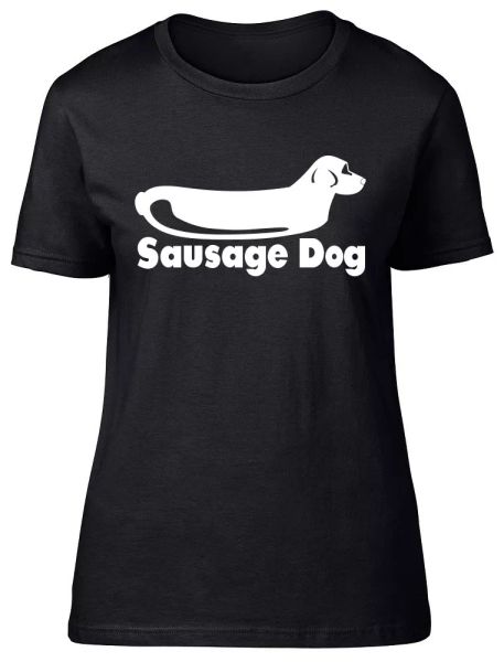 

sausage dog womens ladies fitted t-shirt, White;black