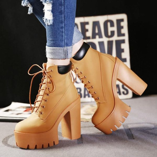 

2021 doratasia office women block heel flock ankle shoes casual daily boots women solid platform winter shoes lace boots 1, Black