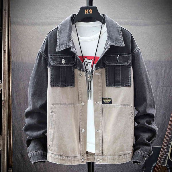 

men's jackets autumn men's casual color matching denim jacket youth fashion korean loose large size teenagers coat ukq5, Black;brown