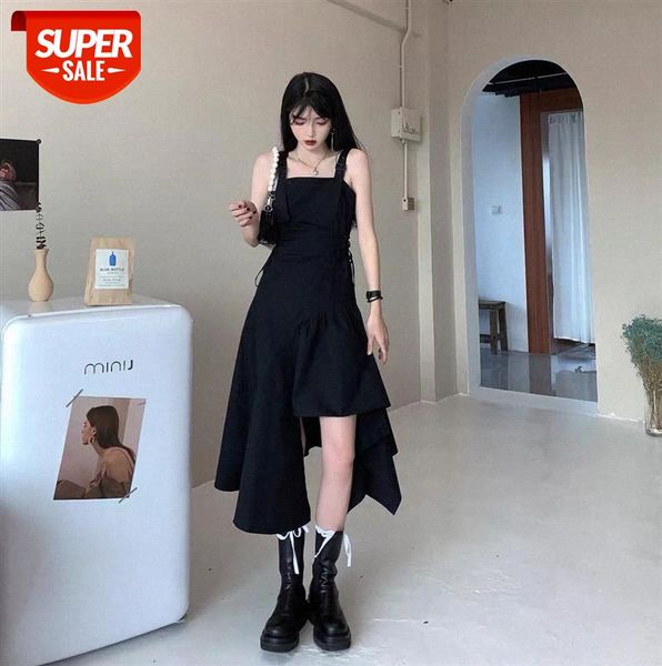 

joeyjoy jiuyi dress spring women's irregular sling little black cold wind high-class long #kz8b, Black;gray
