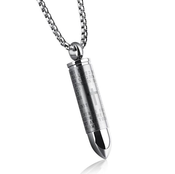 

pendant necklaces prayer necklace openable mini container cool stylish novelty cross design men's hiphop jewelry, Silver