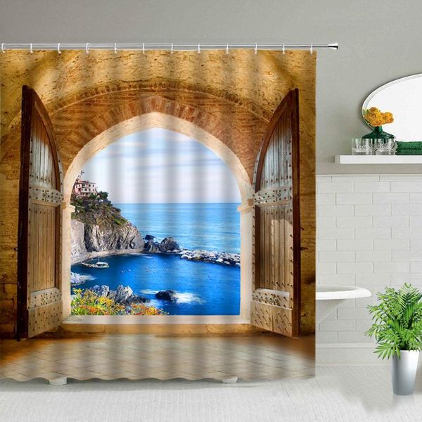 

shower curtains modern nordic style rural street landscape flowers and green plants curtain bathroom renovation home decoration