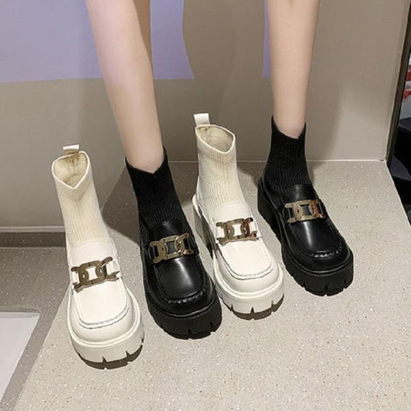 

boots 2021 autumn knitted woolen english style socks women all-match single, Black