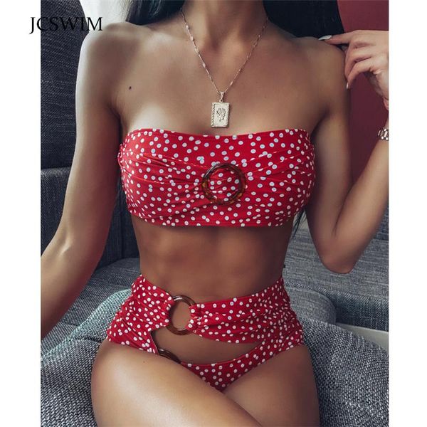 

women's swimwear bandeau bikini women 2021 summer high waist dot print brazilian swimsuit female two pieces hollow out bathing suit, White;black