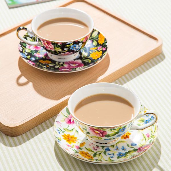 

flower design european bone china coffee set grade porcelain cup and saucer luxury gifts pearl glaze cups & saucers