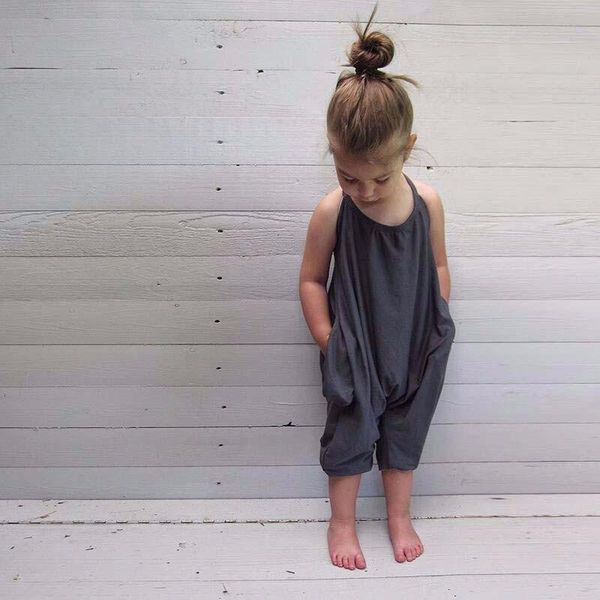 

trousers kids girls summer fashion sport suits cotton sling sleeveless jumpsuits children clothes, Blue
