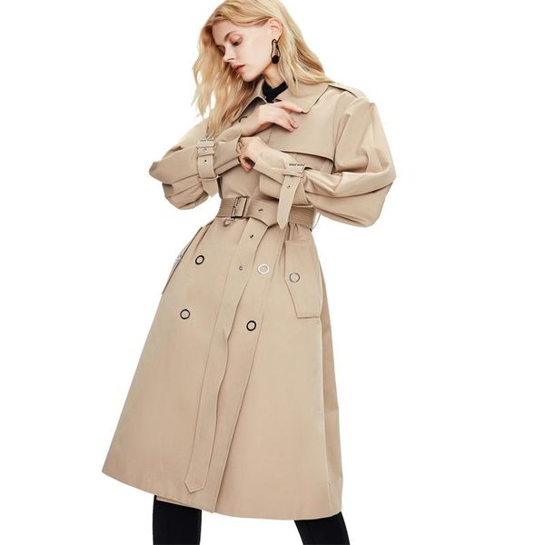 

women's trench coats europe 2021 early autumn high fashion turn down collar long windbreaker british style, Tan;black