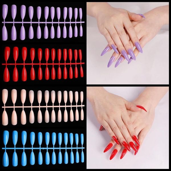

false nails 24pcs good quality acrylic nail wine red black extra long shiny easy apply sharp stiletto artificial, Red;gold