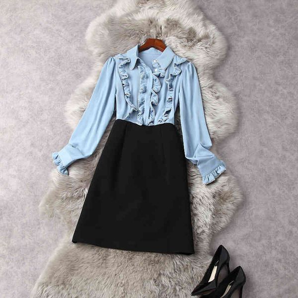 

dress high street younger 2021 women's designer frizzy diamond frilly turtleneck, Black;gray