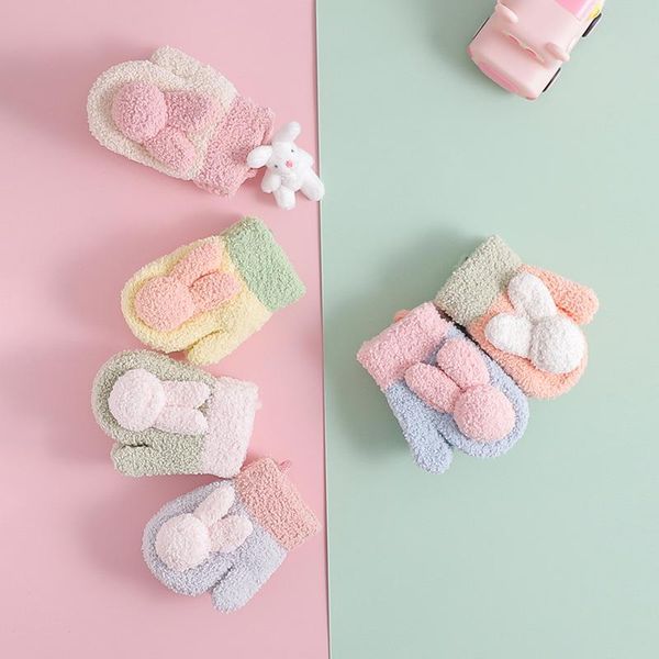 

children's mittens 0-2 years boys girls baby gloves mitten for children winter wool knitted kids warm rope, White