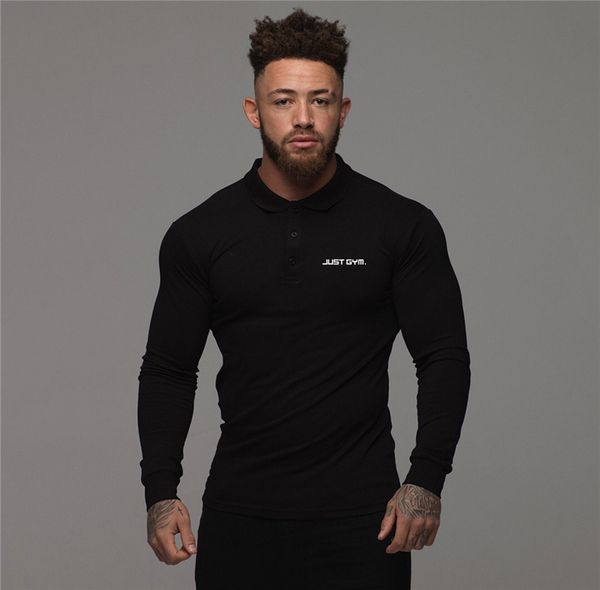 

muscleguys autumn fashion polo shirt casual plain cotton long sleeve slim fit polo shirt men fitness polo homme 210421, White;black