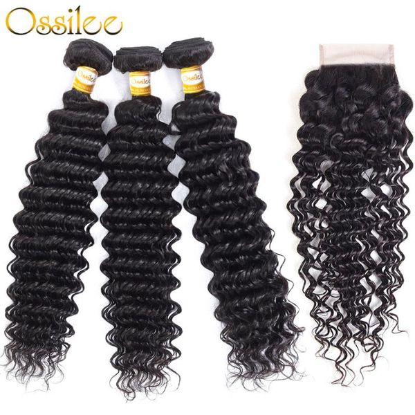 

human hair bulks ossilee malaysian bundles with closure deep wave remy 3/4, Black