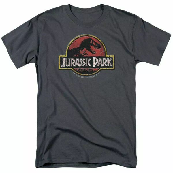 

jurassic park stone logo t shirt mens licensed dinosaur movie tee charcoal, White;black