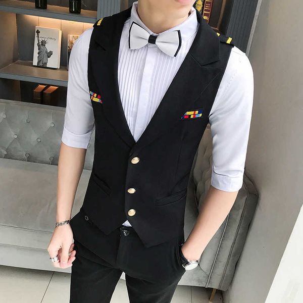 

men's dress suit vest slim fit waistcoat tuxedo clothes sleeveless waistcoat men gilet night club work vests plus size 5xl 210527, Black;white