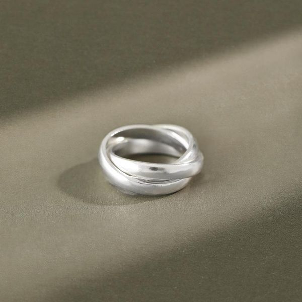 

cluster rings xiha 925 sterling silver ring three circles twisted finger for women chunky statement s925 jewellery accessories, Golden;silver