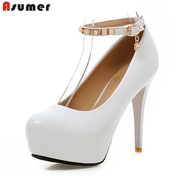 

asumer big size 33-45 thin high heels shoes buckle shallow single wedding women pumps four seasons platform elegant dress, Black