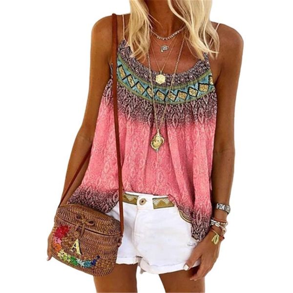 

5xl large size loose beach women t shirts summer boho print casual spaghetti strap tank tee, White