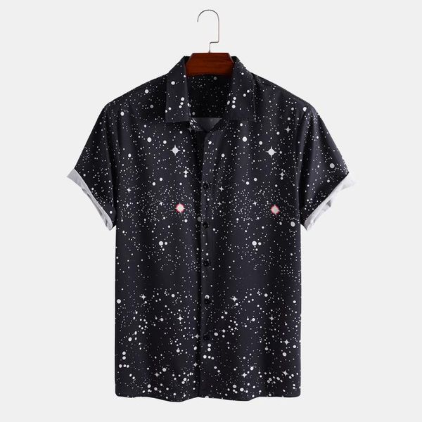 

men's casual shirts hawaiian star print short sleeve shirt fashion quick-drying lapel 2021 summer clothing top, White;black