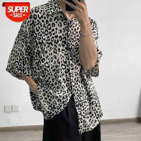 

wild leopard print short-sleeved shirt for men and women bf drape loose five-point sleeves #zv1h, White;black