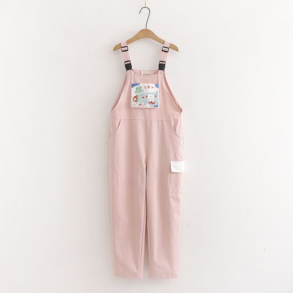 

harajuku kawaii print strap pants women cute bear jumpsuit japanese mori girl vintage trousers pink overalls leisure cargo, Black;white
