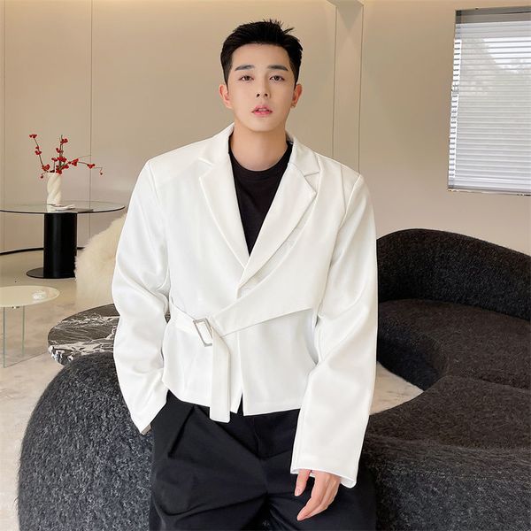 

menswear korean style fashion lock short blazers men's new notched single button long sleeve suit jacket male autumn 2021, White;black