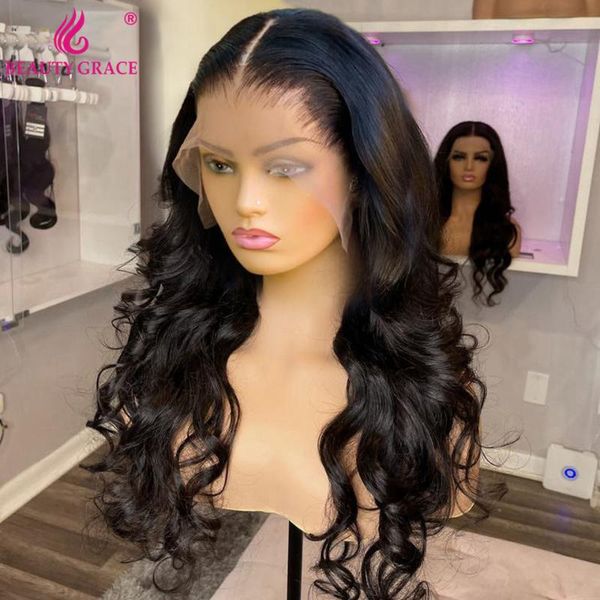 

lace wigs beauty grace 30 inch body wave wig for black women brazilian hair t part pre plucked front human, Black;brown