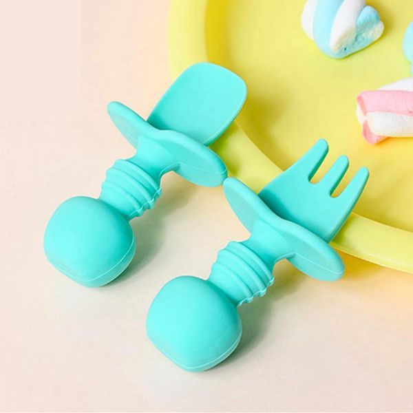 

cups, dishes & utensils 2pcs baby training fork spoon set silicone feeding and food grade bornrn accessories teether