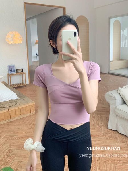 

yoga outfit waist movement * contain padding spring/summer with short sleeves tight quick-drying fitness clothing female coat